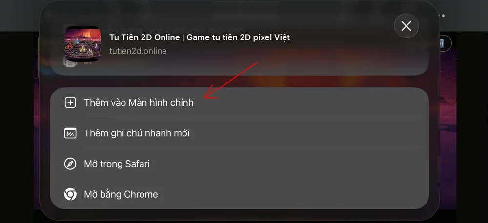 Chọn Thêm vào Màn hình chính trong bảng Chia sẻ